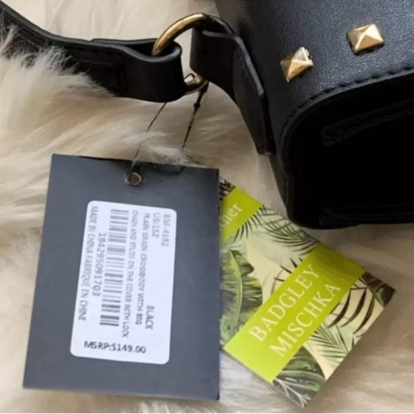 Badgley Mischka Black Purse or Crossbody with Goldtone studs and logo - Picture 8 of 16